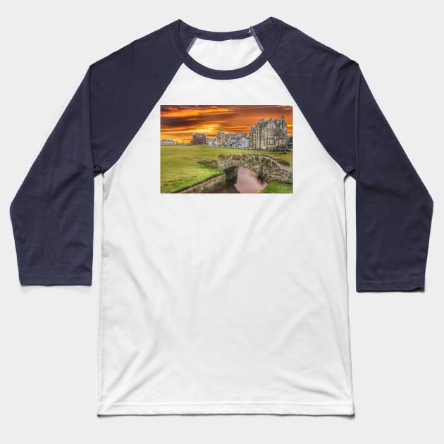 St Andrews Golf Course Vivid Sunset Baseball T-Shirt by Grant's Pics